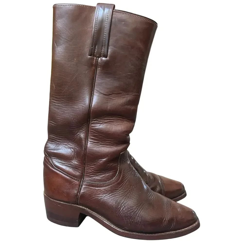 Vintage Brown Leather Roper Cowboy Boots w/ D. Mackay Cedar Shoe Trees Men’s 7